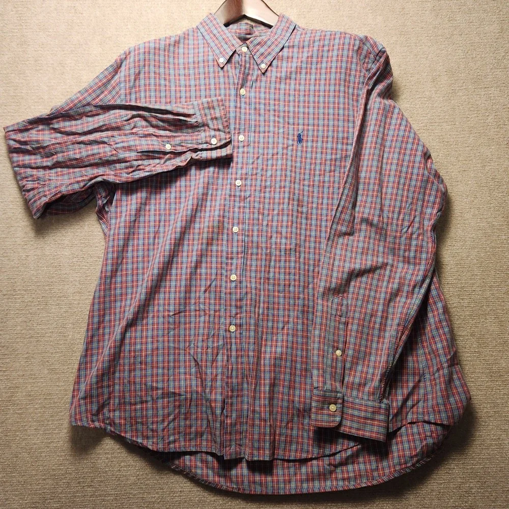 Polo Ralph Lauren Button Down Mens XL Red Blue Plaid Long Sleeve Pony Logo Shirt
